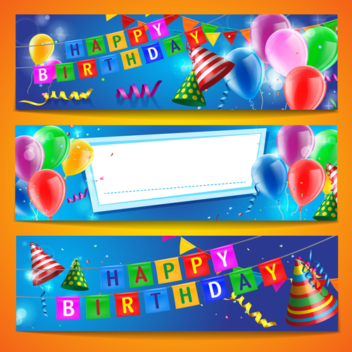 Confetti with colored balloons birthday banner vector 02