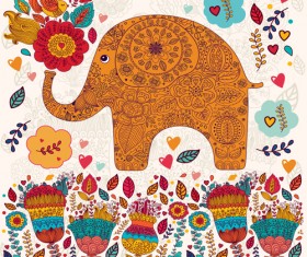 Cute cartoon floral animals pattern vector set 03