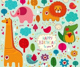 Cute cartoon floral animals pattern vector set 04
