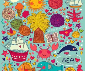 Cute cartoon floral animals pattern vector set 06