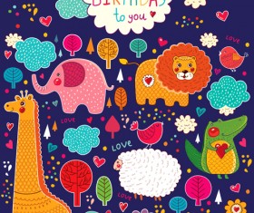 Cute cartoon floral animals pattern vector set 09