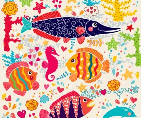 Cute cartoon floral animals pattern vector set 10