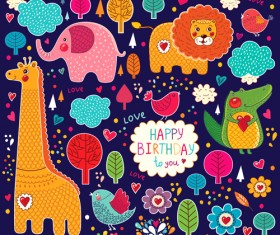 Cute cartoon floral animals pattern vector set 13