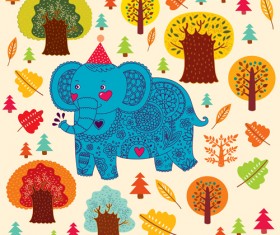 Cute cartoon floral animals pattern vector set 14