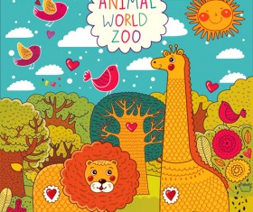 Cute cartoon floral animals pattern vector set 15