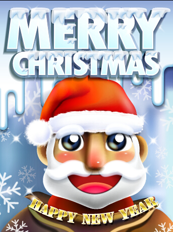 Cute santa with snow christmas background