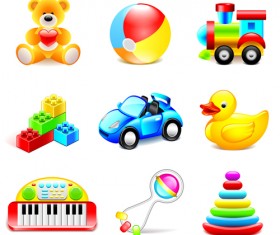Cute toy icons shiny vector