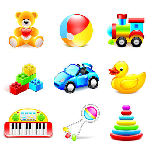 Cute toy icons shiny vector