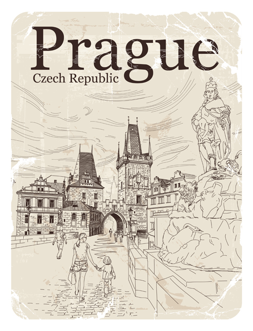 Czech republic prague retro vector
