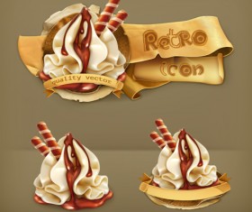 Dessert food retro labels vector material 01