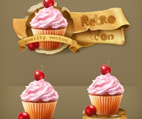 Dessert food retro labels vector material 02