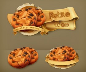 Dessert food retro labels vector material 03