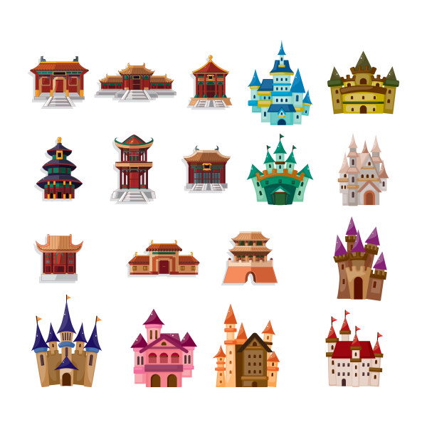 Different colored castle vector