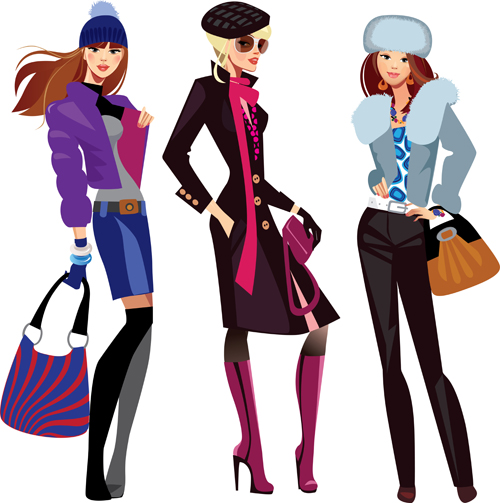Fashion shopping girls vector material set 01