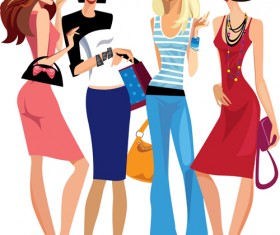 Fashion shopping girls vector material set 02