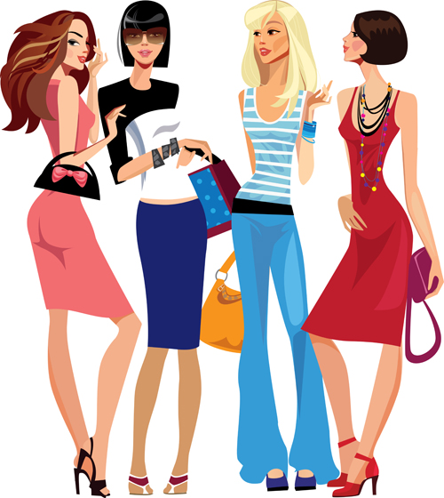Fashion shopping girls vector material set 02