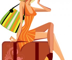 Fashion shopping girls vector material set 03