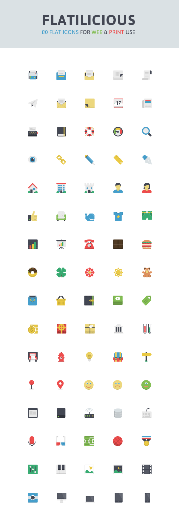 Flat web with print use icons vector