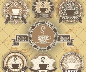 Floral coffee house labels design vector