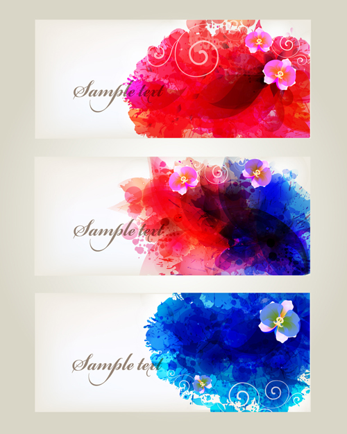 Flower watercolor vector banners material 01