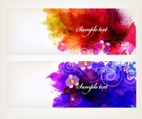 Flower watercolor vector banners material 02