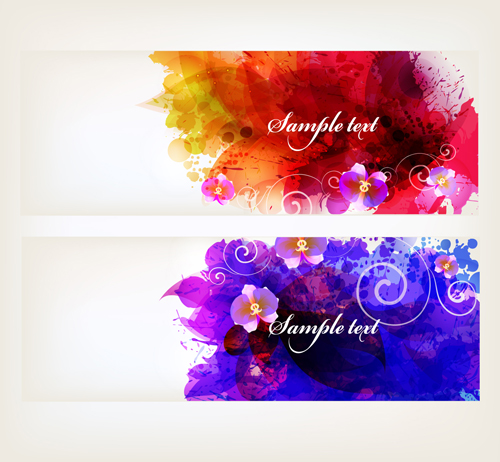 Flower watercolor vector banners material 02