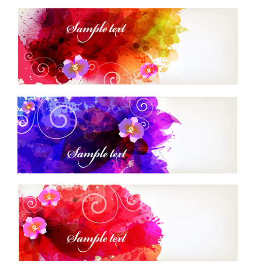 Flower watercolor vector banners material 03
