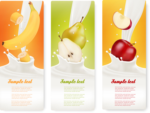 Fruit milk advertising banner vector graphics 03