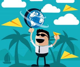 Funny businessman with business elements vector 01