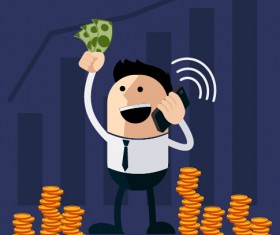 Funny businessman with business elements vector 02