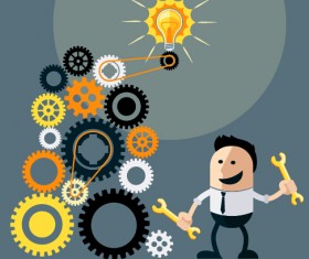 Funny businessman with business elements vector 05