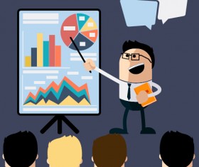 Funny businessman with business elements vector 08