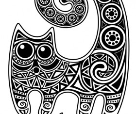 Funny floral pattern cats vector material 03