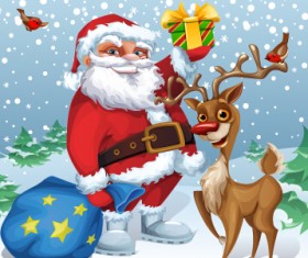 Funny santa and reindeer vector material 01