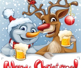 Funny santa and reindeer vector material 02