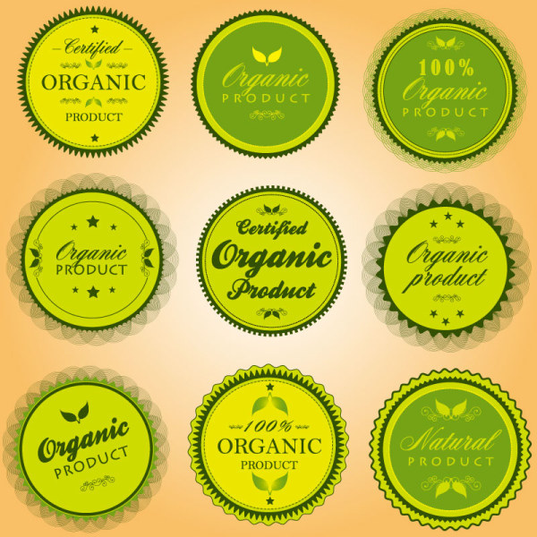 Green Organic labels vector set