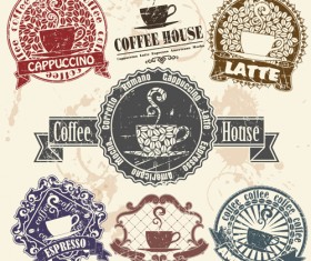 Grunge coffee logo with labels vector graphic