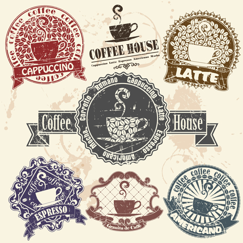 Grunge coffee logo with labels vector graphic