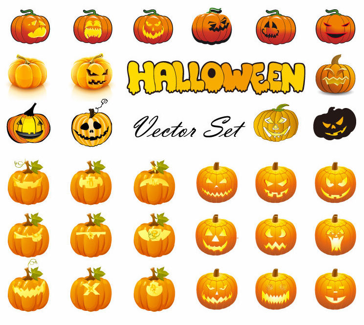 Halloween pumpkins mixed icons vector 01