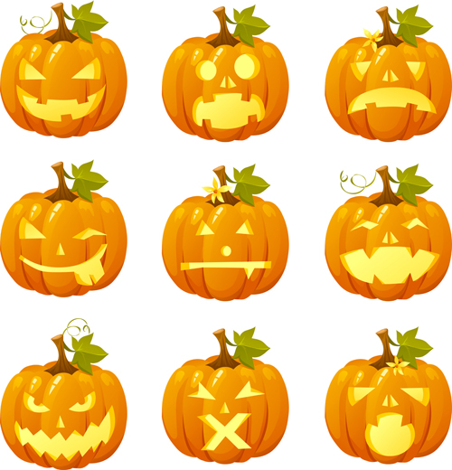 Halloween pumpkins mixed icons vector 03