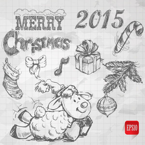 Hand drawing 2015 christmas accessories vector