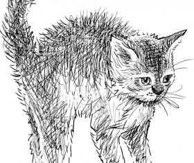 Hand drawing black kittens vector 04