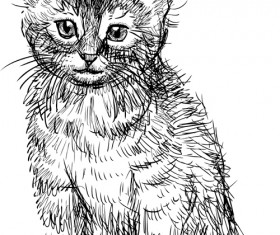 Hand drawing black kittens vector 05