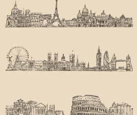 Hand drawing city retro background vector 01