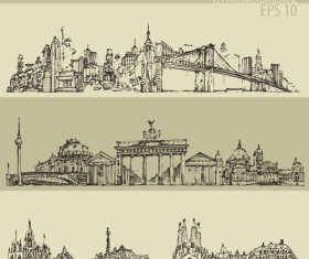Hand drawing city retro background vector 02