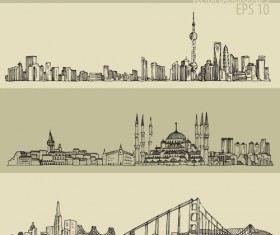 Hand drawing city retro background vector 03