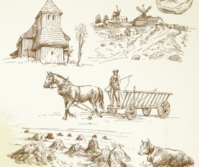 Hand drawn autumn farm vector design 03