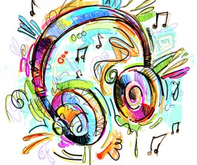 Hand drawn colored musical instruments vector 01