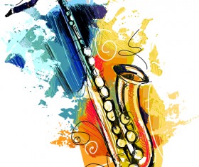 Hand drawn colored musical instruments vector 02