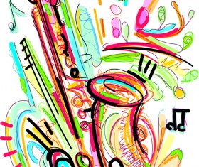 Hand drawn colored musical instruments vector 03
